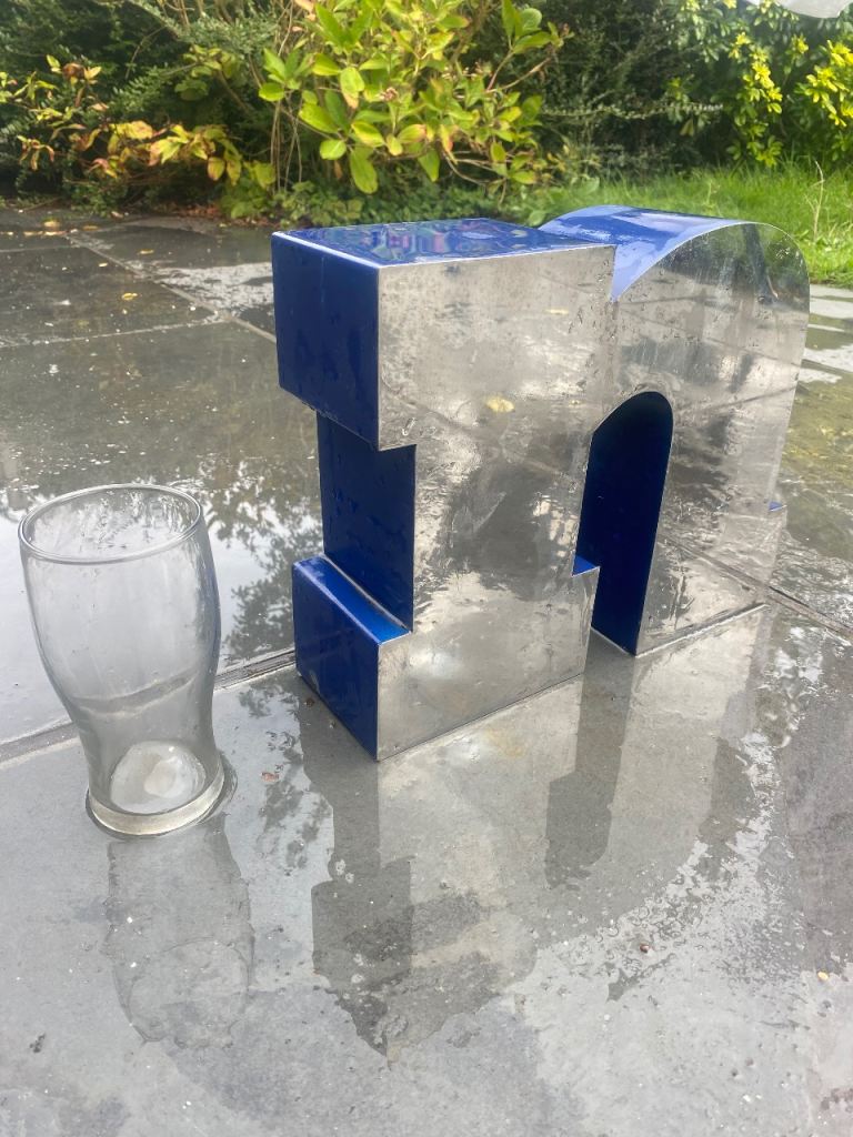 Large Blue and Silver Metal Letter 'h' Decorative Item