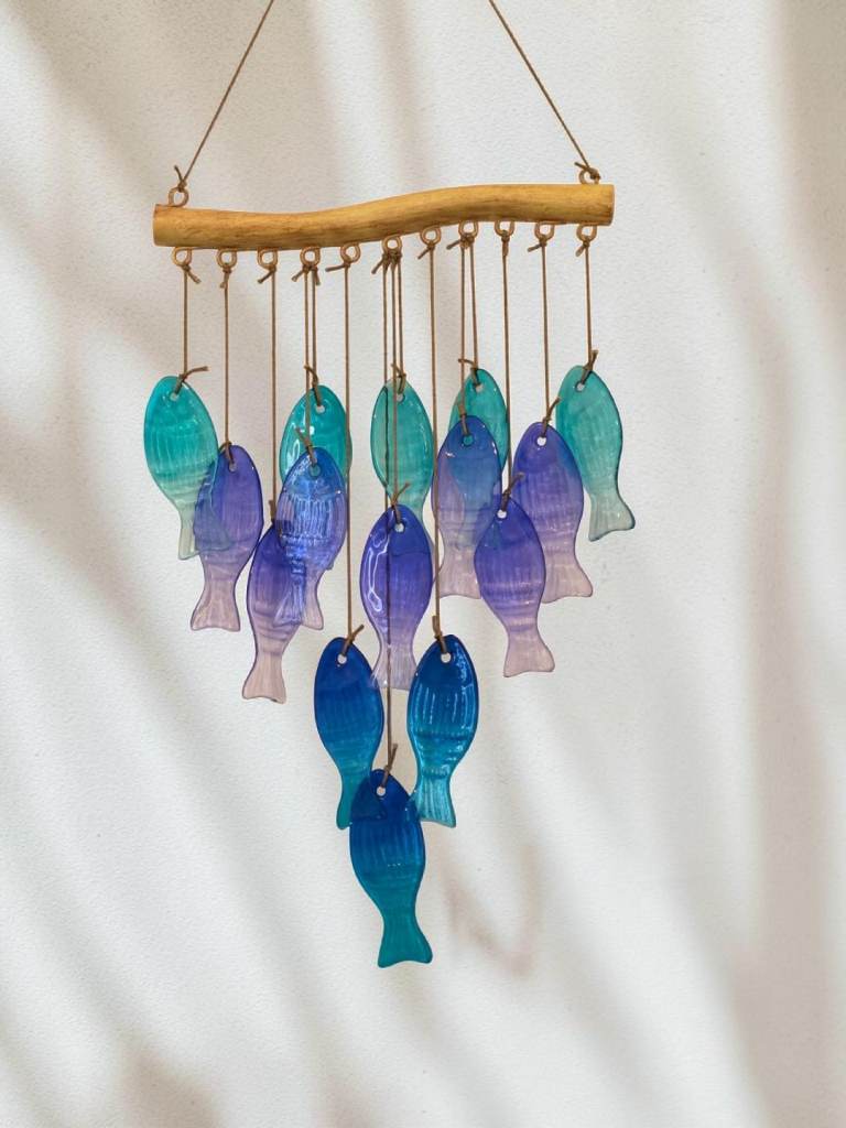 Blue fishes glass windchime
