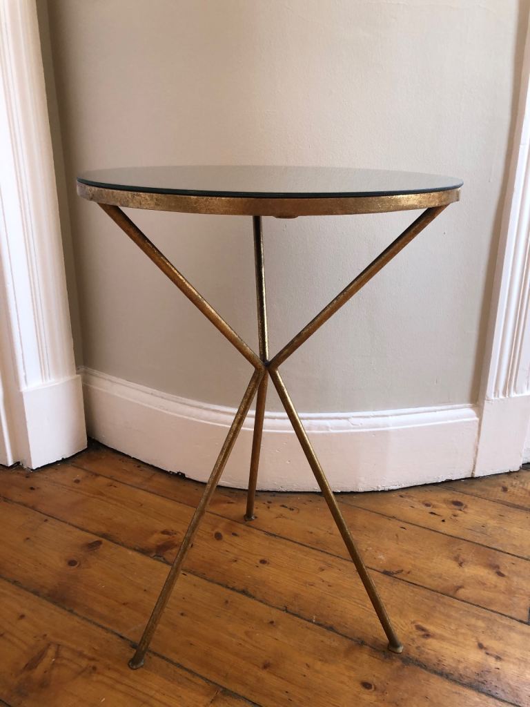 Vintage Style Gold Metal Side Table with Mirrored Top