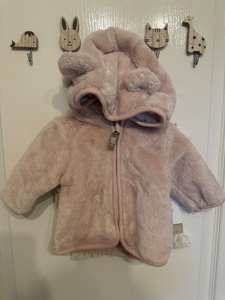F&F Baby Girls Rose Pink Fluffy Zipped Jacket 