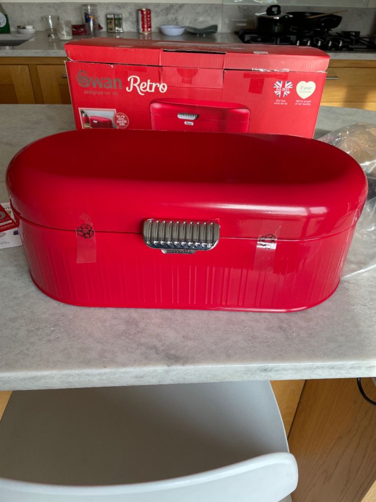 Swan retro red bread bin, brand new 