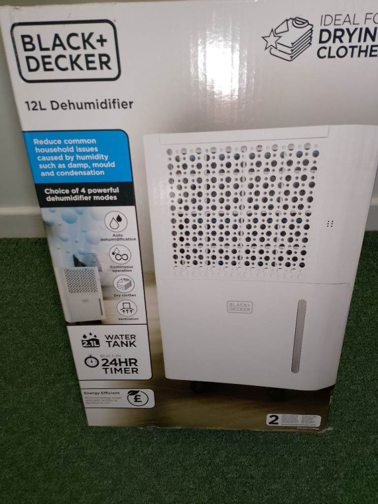 Black and Decker dehumidifier 12L with 2L tank warranty 