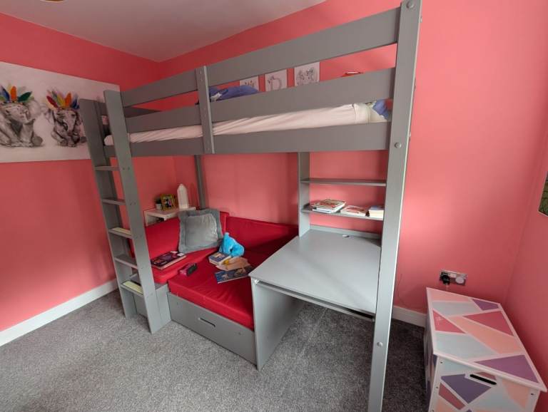Noomi Eino high sleeper bunk bed with futon & desk(grey)