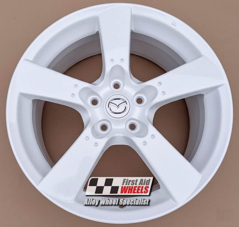 R142W SWAP for Ours MAZDA RX8 4X 18'' GENUINE 5 SPOKE GLOSS WHITE ALLOY WHEELS