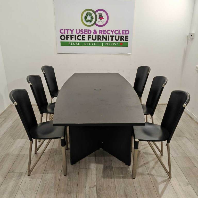 Boat Boardroom Table Set – 6 Chairs – Black Meeting Room Set – £1,095 + VAT