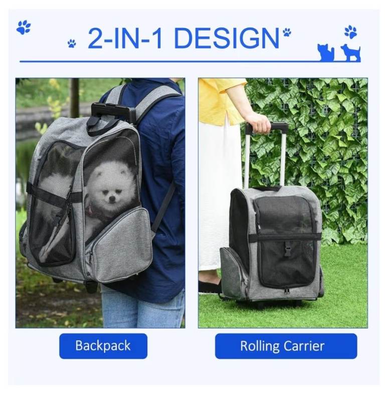 Pet Carrier Stroller Wheel Luggage Bag (Grey)
