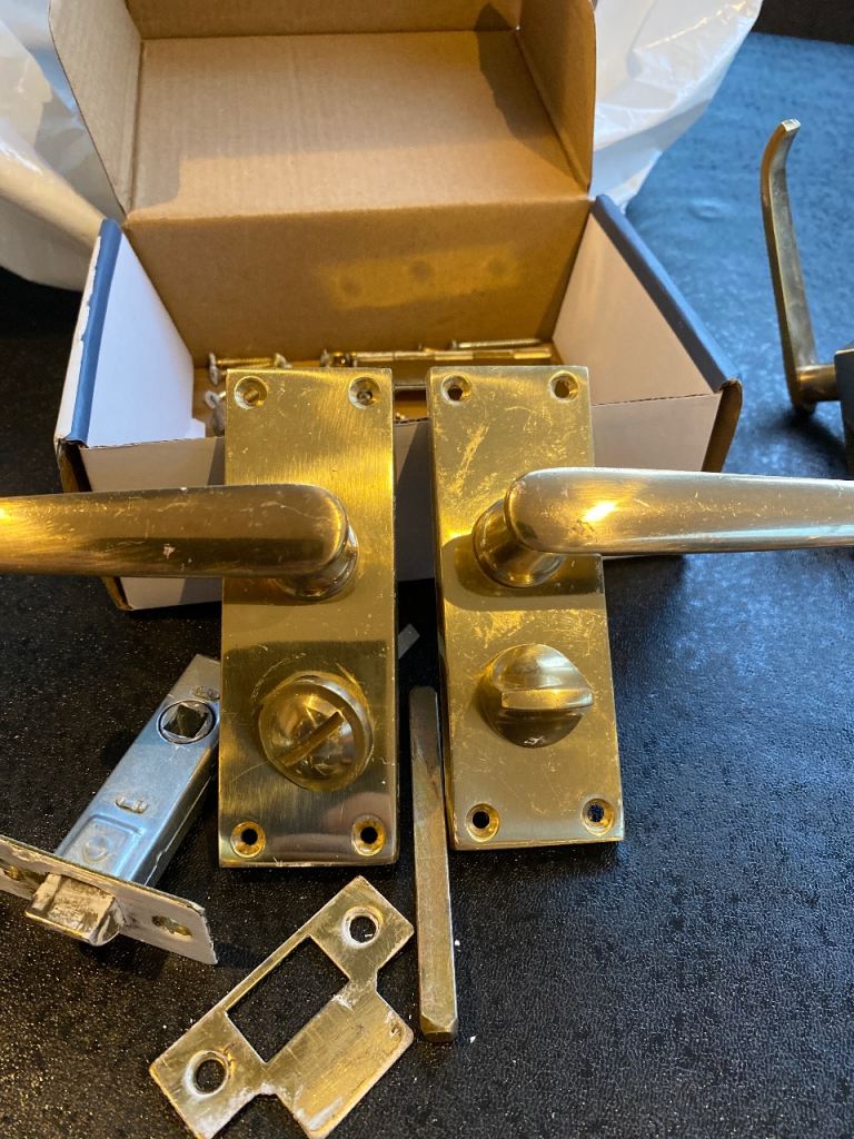 image for Brass locking bathroom door handles