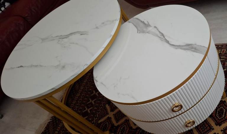 Marble Effect white glossy top coffee table set of 2 