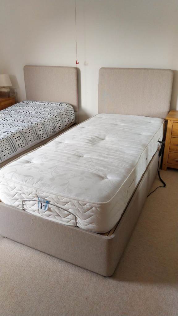 Two Single Complete Electric Bed Frame Riser Top and Bottom with Restamatic design Mattress 