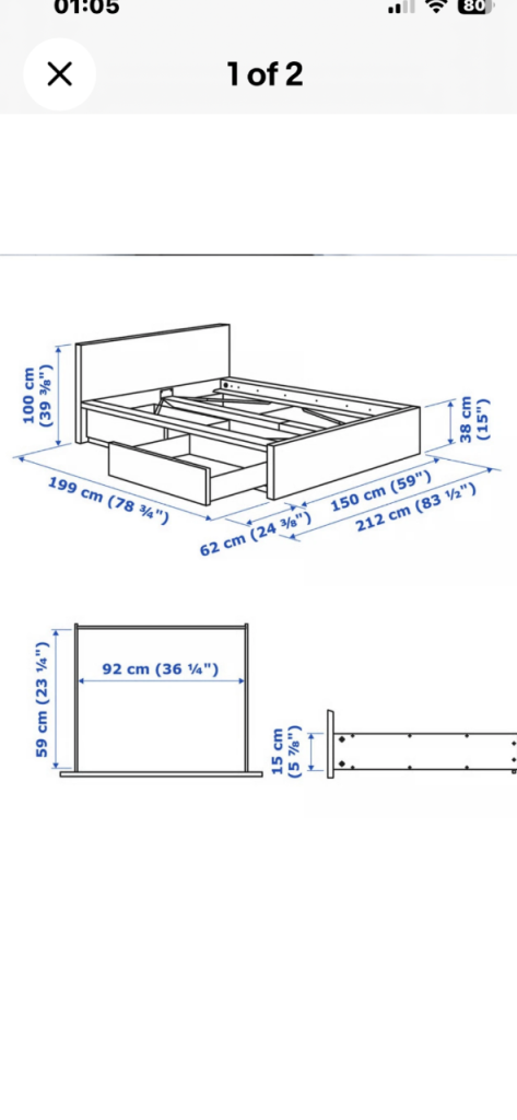 Free local delivery Ikea double bed frame with 4 drawers 