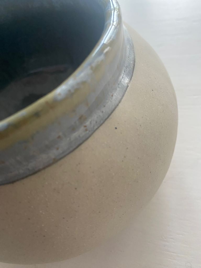 Handmade plant pot with non scratch padding , grey/ green 