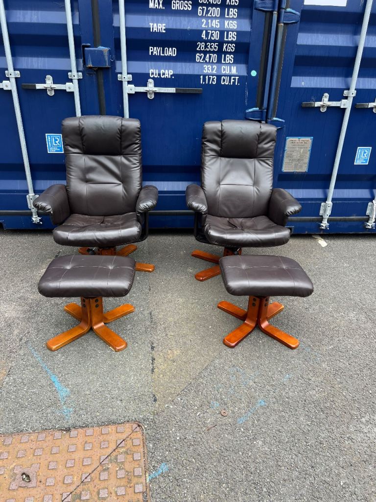 Pair recliner chairs with footstools 