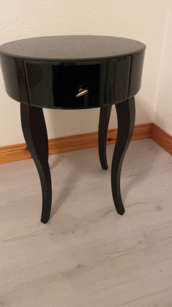 Side table- dark wood/glass top 