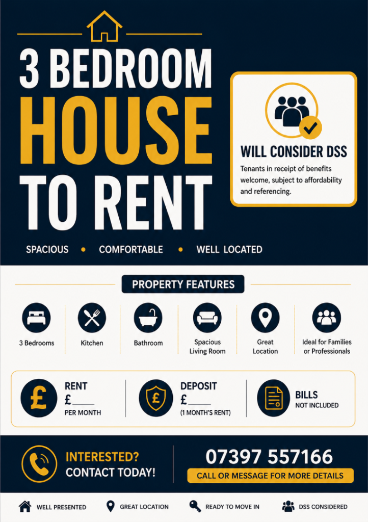 3 bedroom house to rent 
