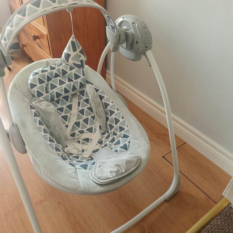 Baby Bouncer/Swing - Grey and White Pattern, Good Condition