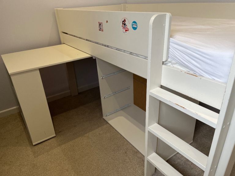 Single solid wood white cabin bed