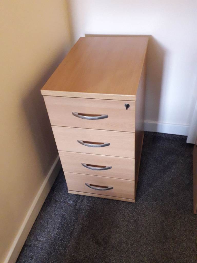 Light Wood Effect 4-Drawer Filing Cabinet – Good Condition