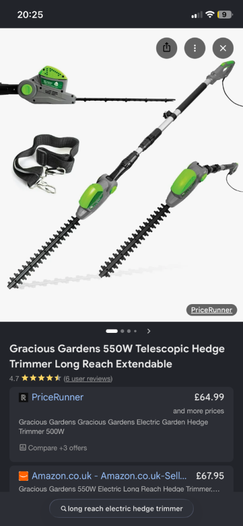 Gracious Gardens 550W Telescopic Hedge Trimmer – New