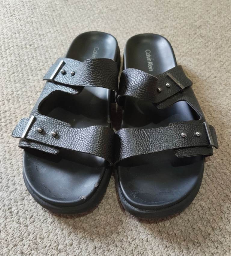 Calvin Klein Leather Double Strap Sandals Size 11 Black