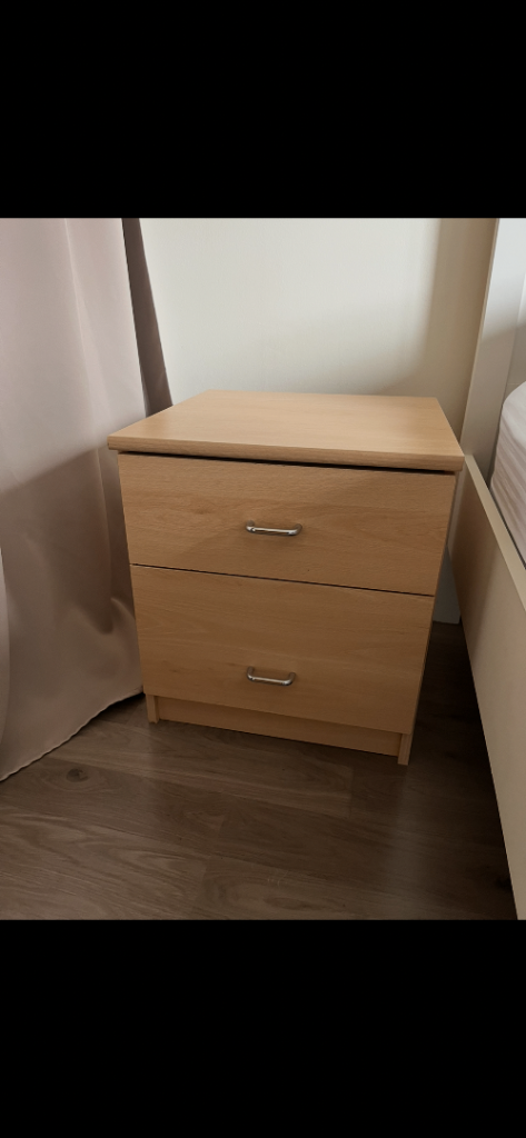 Light Wood Bedside Table with Two Drawers