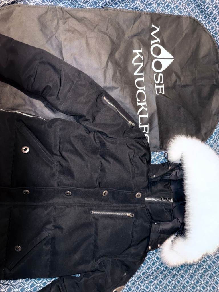 Moose Knuckle 3Q Parka Jacket, Black, White Fur Trim