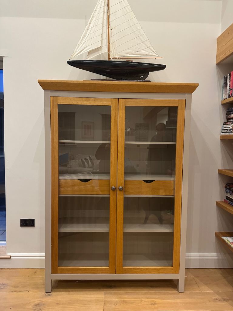 John Lewis oak and grey display cabinet