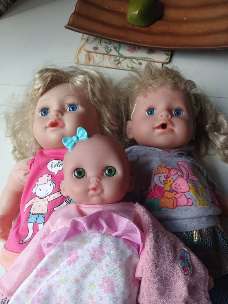 Set of 3 Baby Dolls with Blonde Hair and Clothes