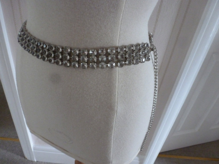 Womens 3 Row Silver Bedazzled Diamante Belt Crystal Rhinestone Studded Waistband