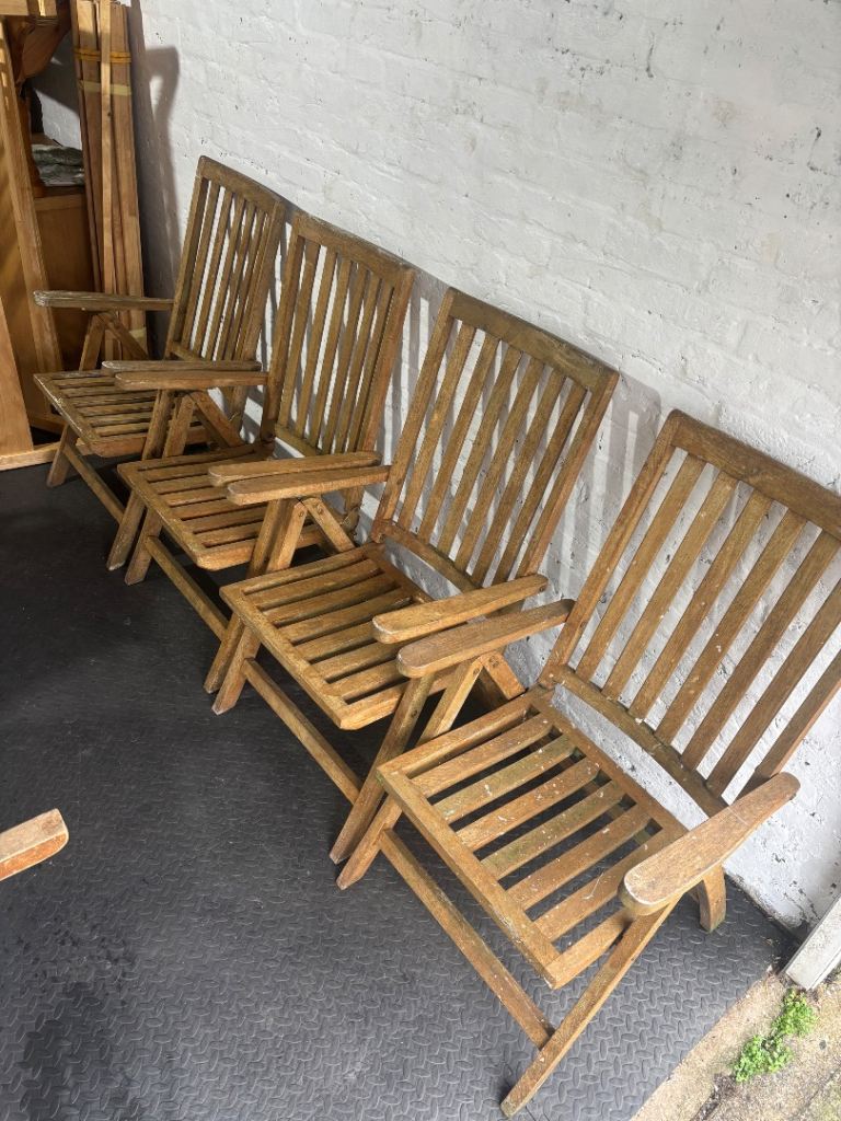 4 Teak Wooden Reclining Garden Chairs  