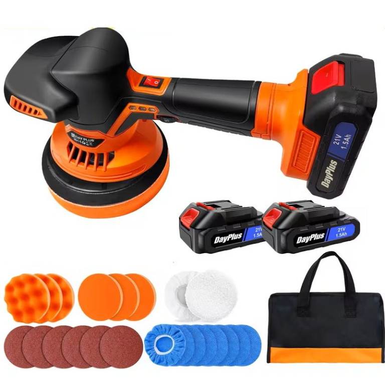 Professional Cordless Car Polisher & Sander – 2 x Batteries – Polishing & Sanding Pads
