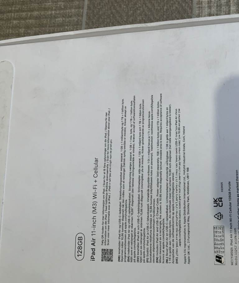 BRAND NEW SEALED Apple iPad Air 11" M3 8GB 128GB 2025 WiFi & Cellular Purple N.Day Del RP£849