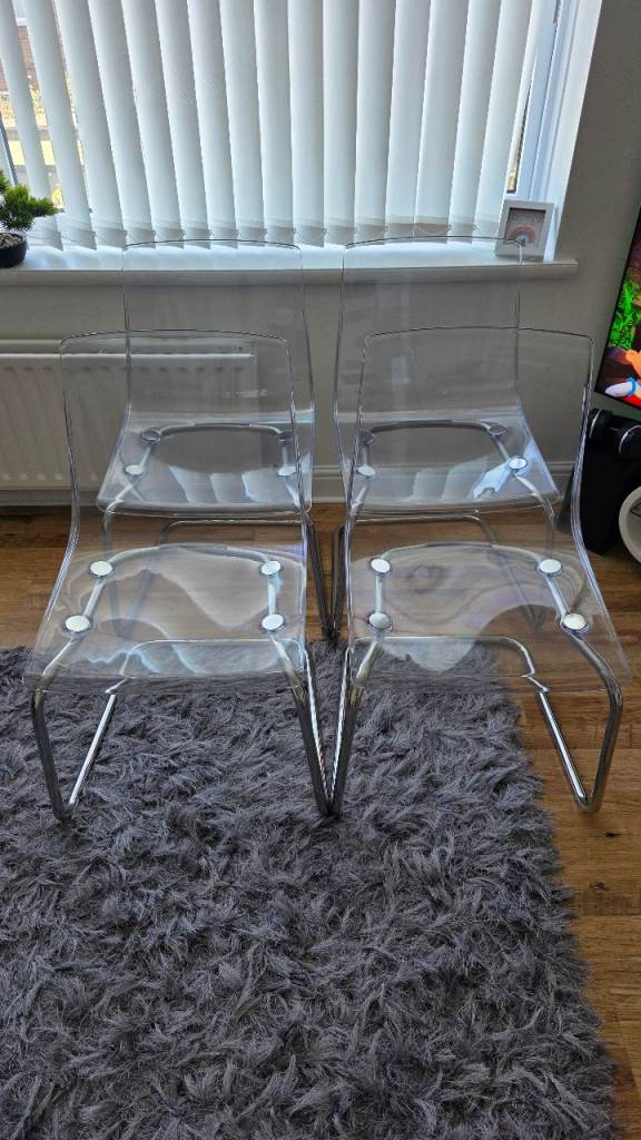 4x IKEA TOBIAS TRANSPARENT/CHROME DINING CHAIRS