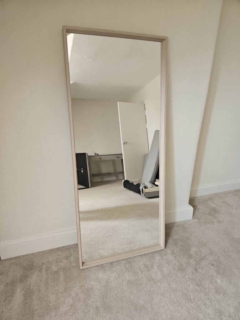 Large Full-Length Mirror with Light Wood Frame