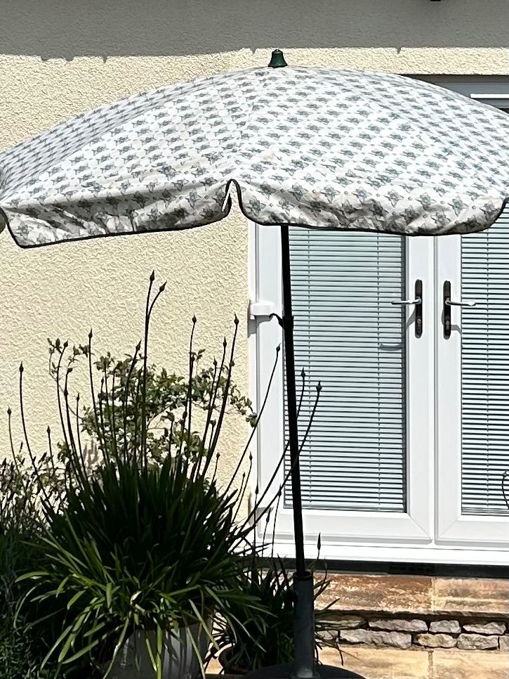HOMEBASE Garden Parasol – Green & White Pattern, Good Condition