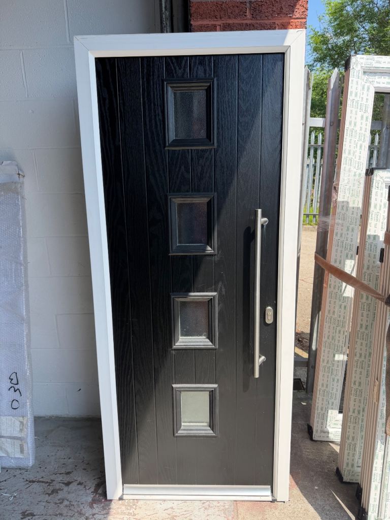 Black ash doorstop composite front door / frosted glass / rrp £900+