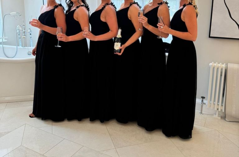 X7 Black one shoulder ribbed bridesmaid dresses