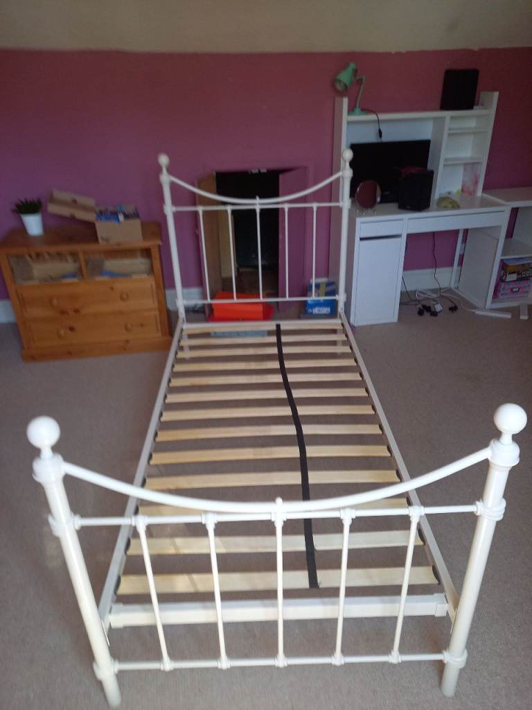 Steel Metal Cream Single Bed Frame from Next 190cm x 90cm - Sherwood