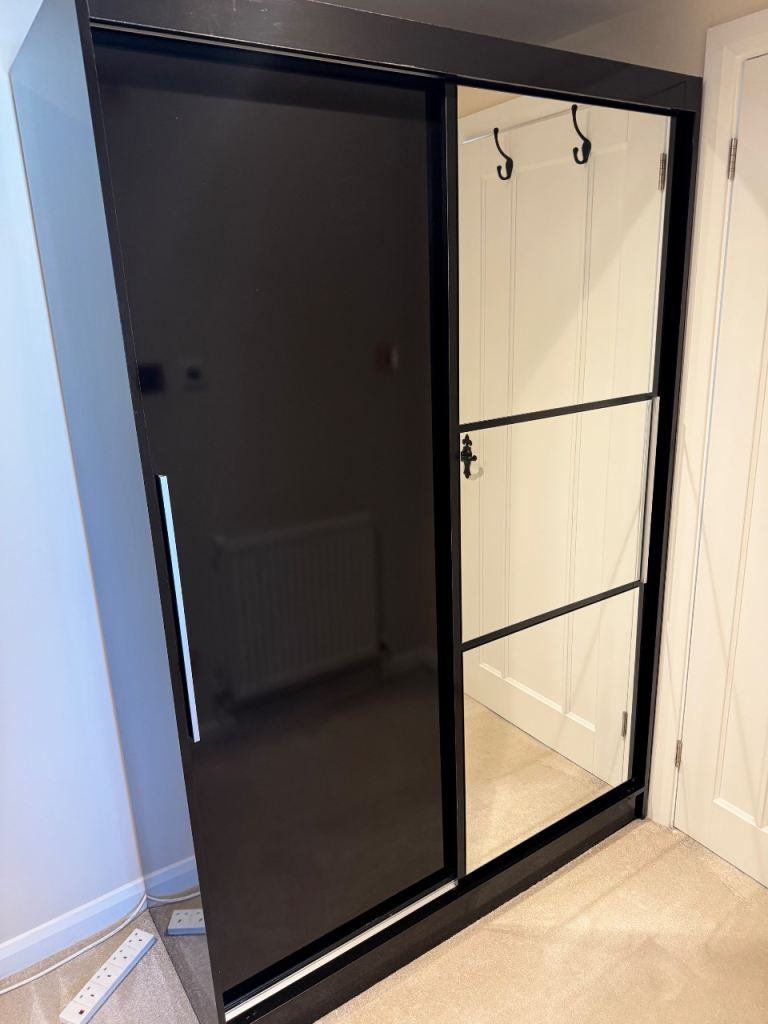 Black Birlea Lynx 2 Door Sliding Wardrobe With Mirror