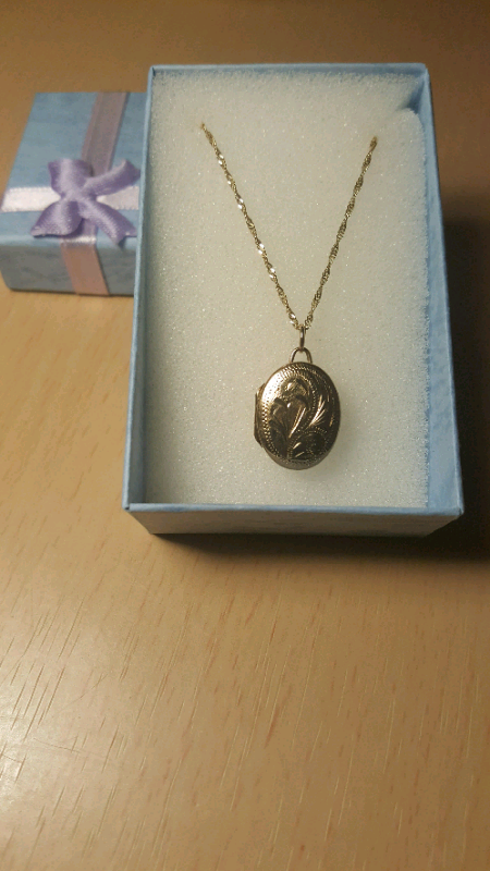 9ct gold oval locket on 18" 9ct gold chain