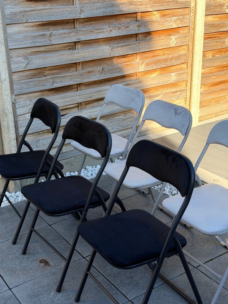 Folding Chairs – Black and Grey, Good Condition