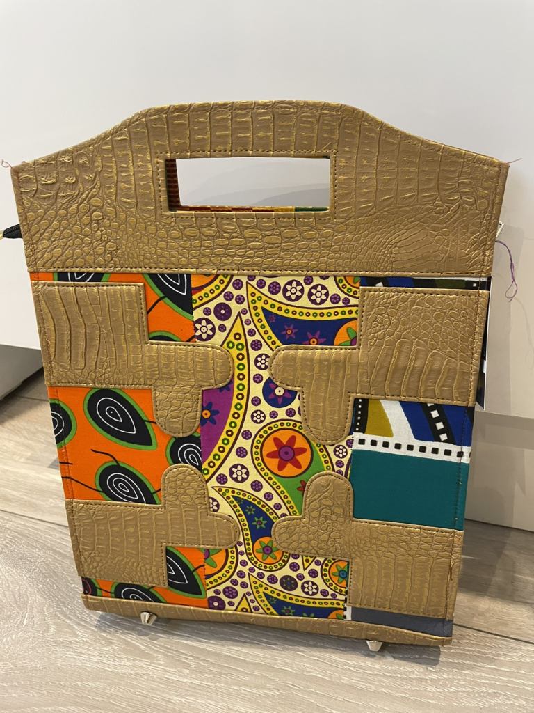 image for Fashion African print and leather handbag for ladies 