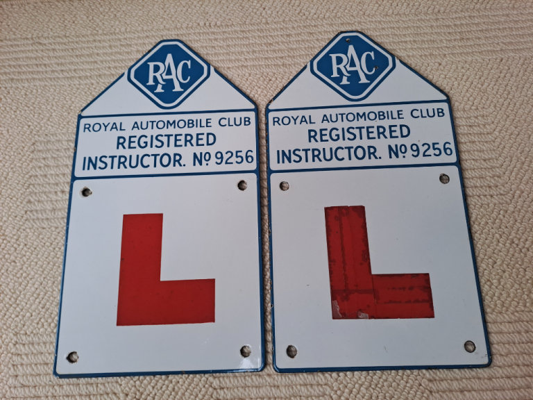 **VERY RARE!!!**TWO EARLY 1960's RAC Registered Driving Instructor Enamel Signs