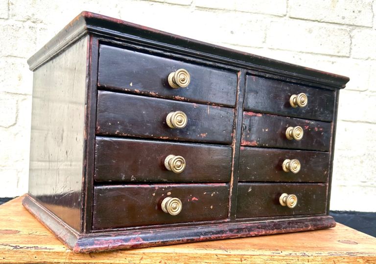 Wooden eight drawer antique sewing cabinet cupboard industrial decor vintage haberdashery box spool