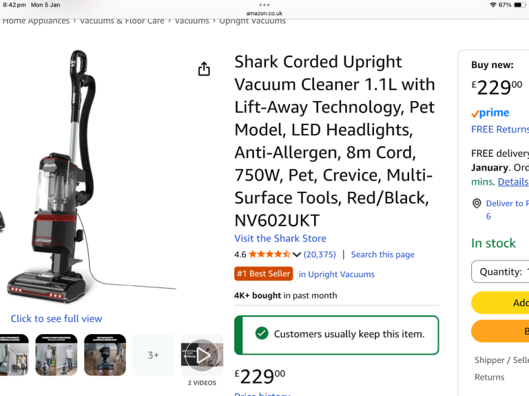    SHARK Lift-Away Technology NV602UKT Bagless Vacuum Cleaner, Recent Service New Filters As New 