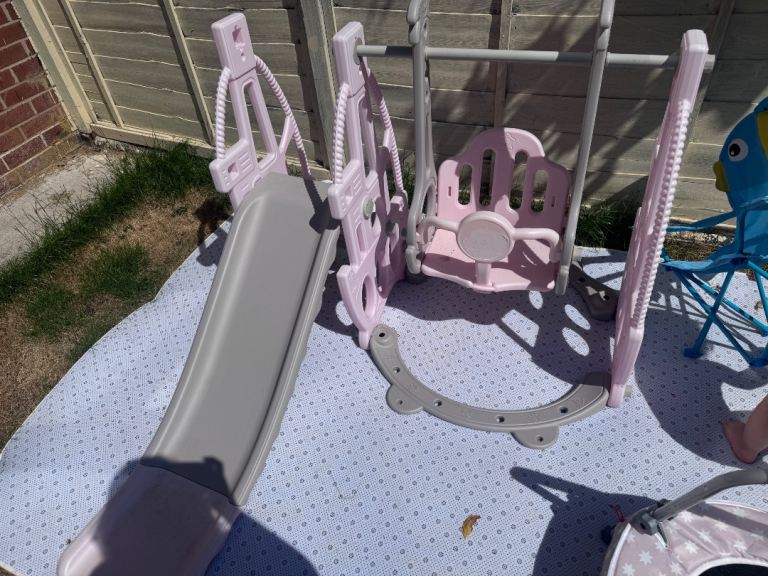 Kids Garden Slide and Swing Set – Pink & Grey