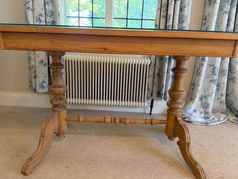 Vintage Wooden And Glass Console Table