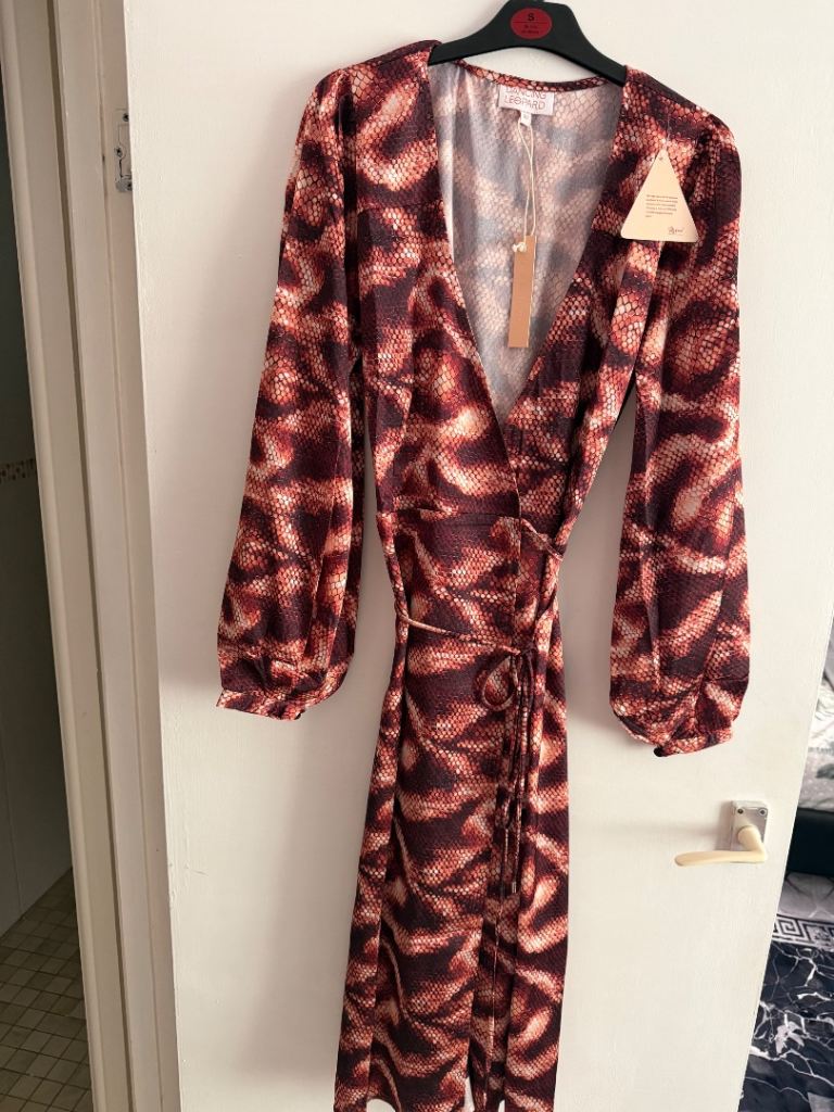 Dancing Leopard Wrap Dress - Red/Brown Snake Print, New with Tags