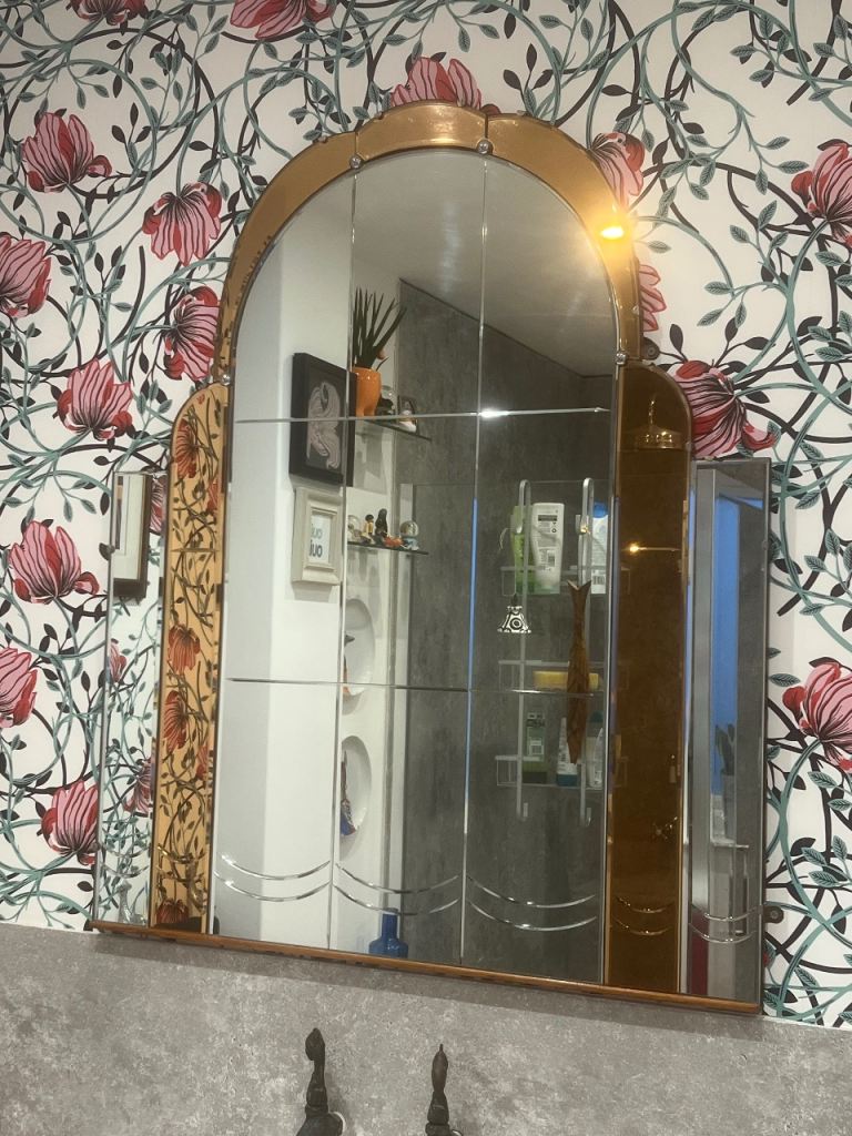 Large original Art Deco mirror with Amber panels.