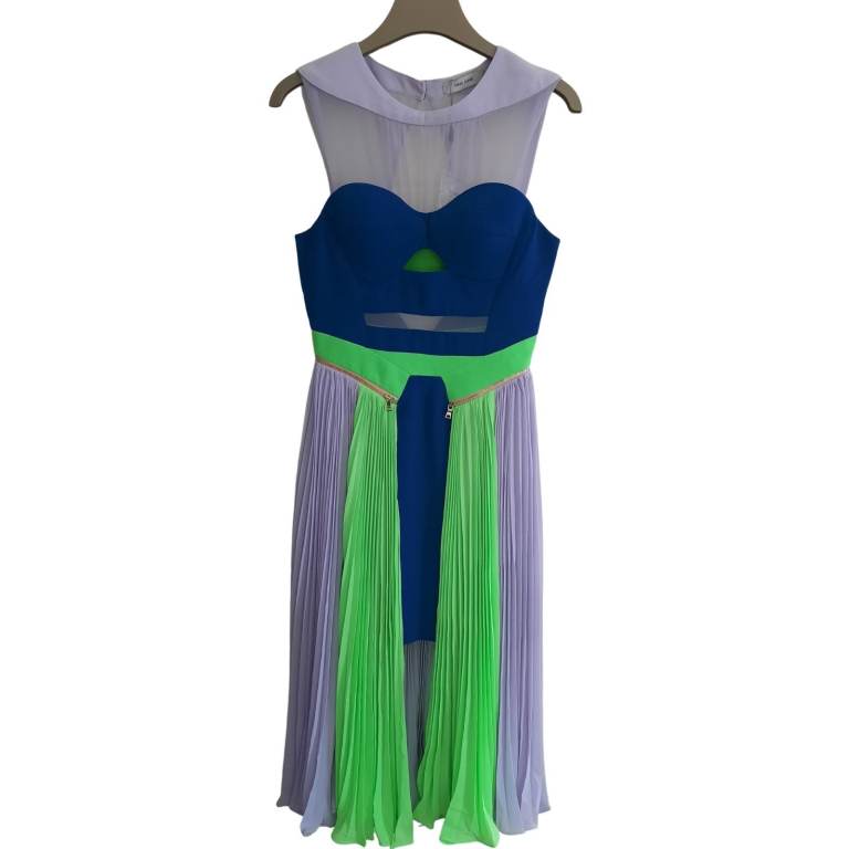 THREE FLOOR NEW WOMENS WEDDING PARTY COCKTAIL SCATER LADIES MIDI DRESS SIZE 10 Chic Pleated