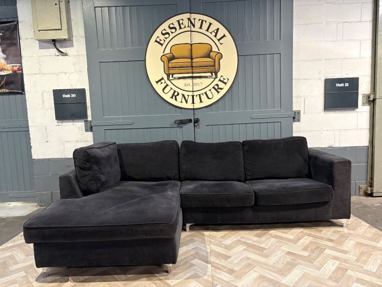 Black velvet L shape sofa, FREE DELIVERY 
